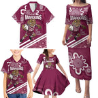 QLD Maroons Rugby Custom Family Matching Puletasi and Hawaiian Shirt Go Cane toads Aboriginal Art