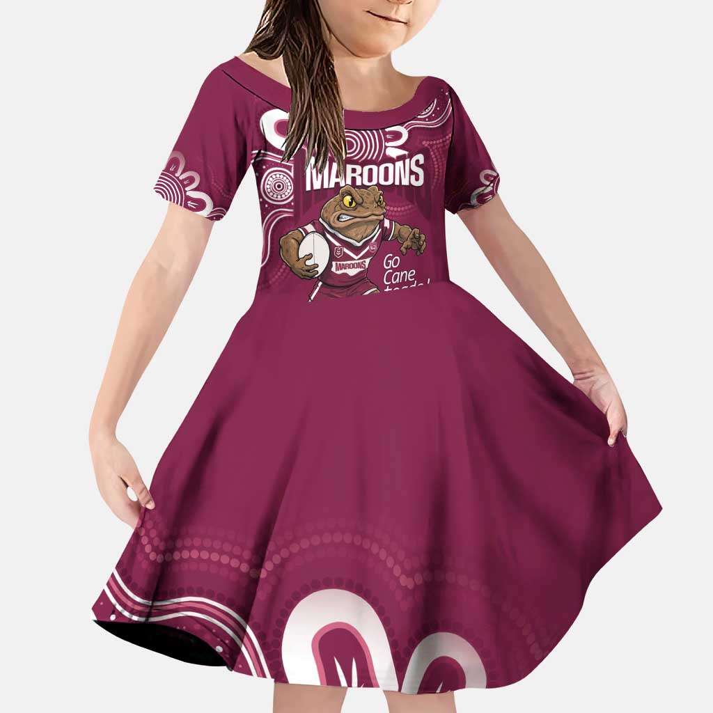 QLD Maroons Rugby Custom Family Matching Puletasi and Hawaiian Shirt Go Cane toads Aboriginal Art