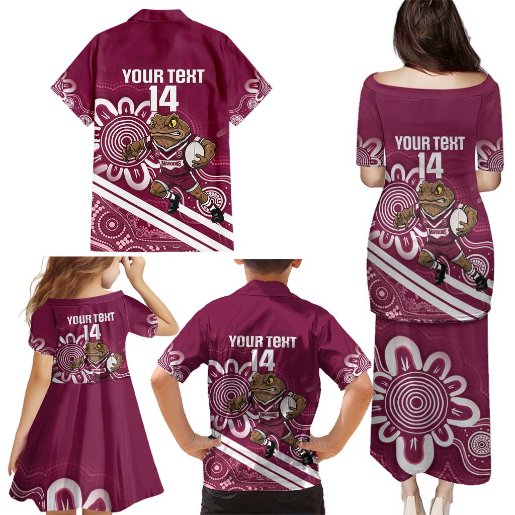 QLD Maroons Rugby Custom Family Matching Puletasi and Hawaiian Shirt Go Cane toads Aboriginal Art