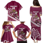 QLD Maroons Rugby Custom Family Matching Puletasi and Hawaiian Shirt Go Cane toads Aboriginal Art
