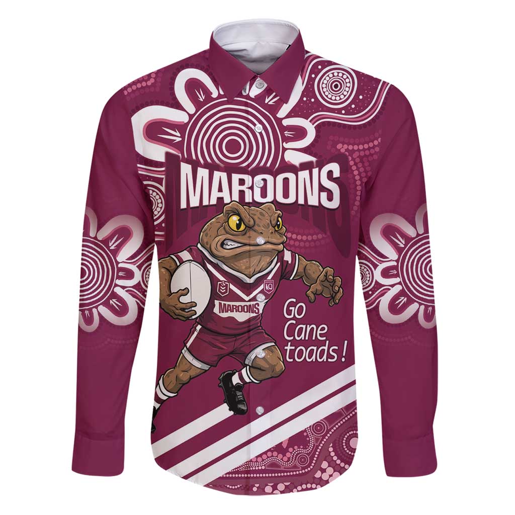 QLD Maroons Rugby Custom Family Matching Puletasi and Hawaiian Shirt Go Cane toads Aboriginal Art