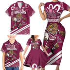 QLD Maroons Rugby Custom Family Matching Short Sleeve Bodycon Dress and Hawaiian Shirt Go Cane toads Aboriginal Art