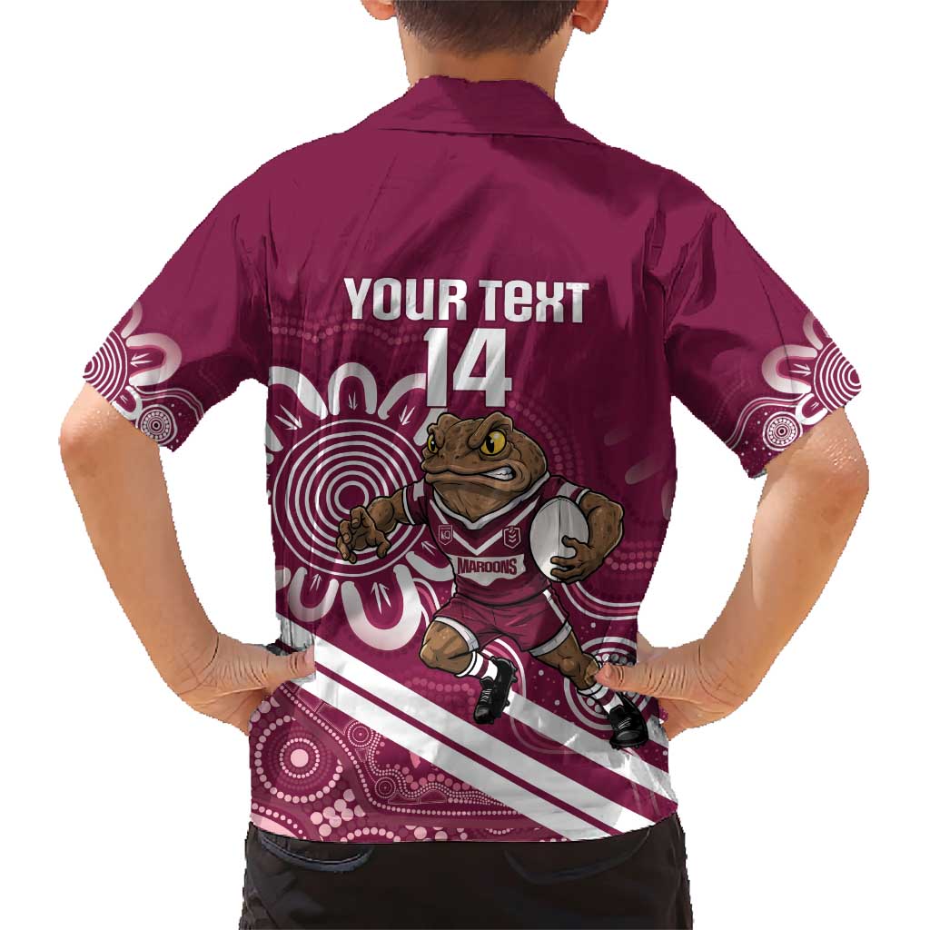 QLD Maroons Rugby Custom Family Matching Short Sleeve Bodycon Dress and Hawaiian Shirt Go Cane toads Aboriginal Art