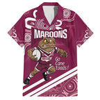 QLD Maroons Rugby Custom Family Matching Short Sleeve Bodycon Dress and Hawaiian Shirt Go Cane toads Aboriginal Art
