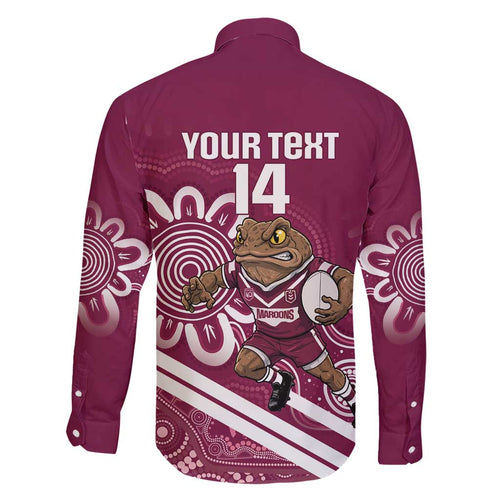 QLD Maroons Rugby Custom Family Matching Short Sleeve Bodycon Dress and Hawaiian Shirt Go Cane toads Aboriginal Art