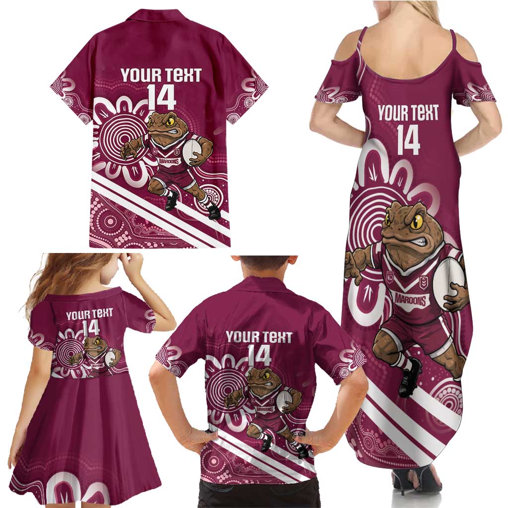 QLD Maroons Rugby Custom Family Matching Summer Maxi Dress and Hawaiian Shirt Go Cane toads Aboriginal Art