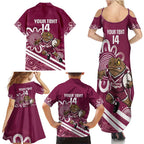 QLD Maroons Rugby Custom Family Matching Summer Maxi Dress and Hawaiian Shirt Go Cane toads Aboriginal Art