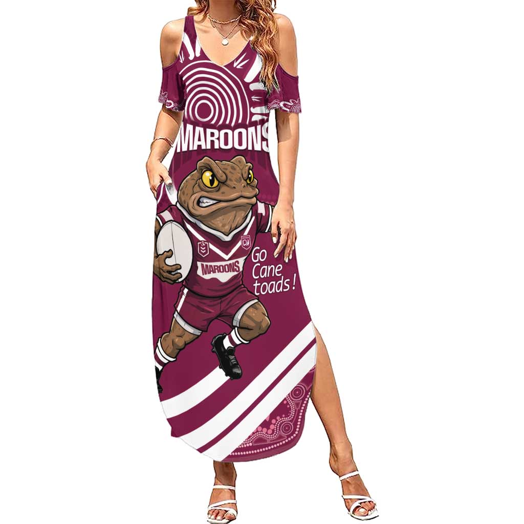 QLD Maroons Rugby Custom Family Matching Summer Maxi Dress and Hawaiian Shirt Go Cane toads Aboriginal Art