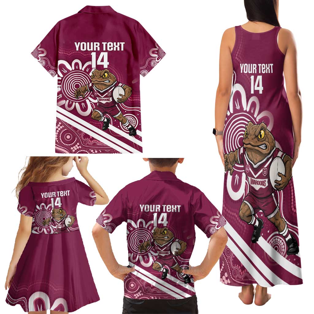 QLD Maroons Rugby Custom Family Matching Tank Maxi Dress and Hawaiian Shirt Go Cane toads Aboriginal Art