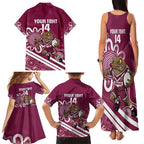QLD Maroons Rugby Custom Family Matching Tank Maxi Dress and Hawaiian Shirt Go Cane toads Aboriginal Art