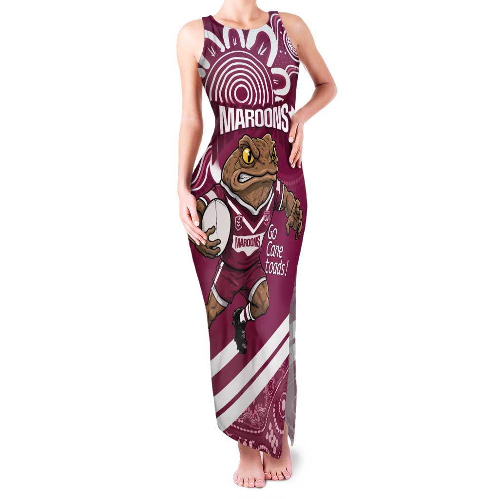 QLD Maroons Rugby Custom Family Matching Tank Maxi Dress and Hawaiian Shirt Go Cane toads Aboriginal Art