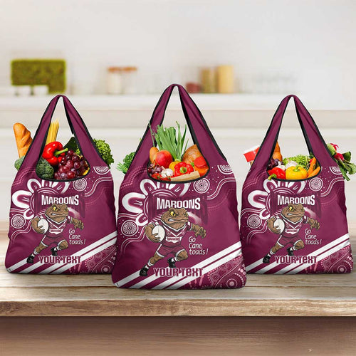 QLD Maroons Rugby Custom Grocery Bag Go Cane toads Aboriginal Art