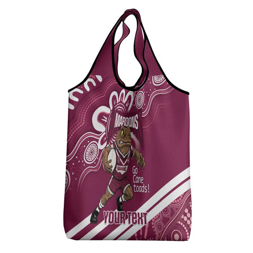 QLD Maroons Rugby Custom Grocery Bag Go Cane toads Aboriginal Art
