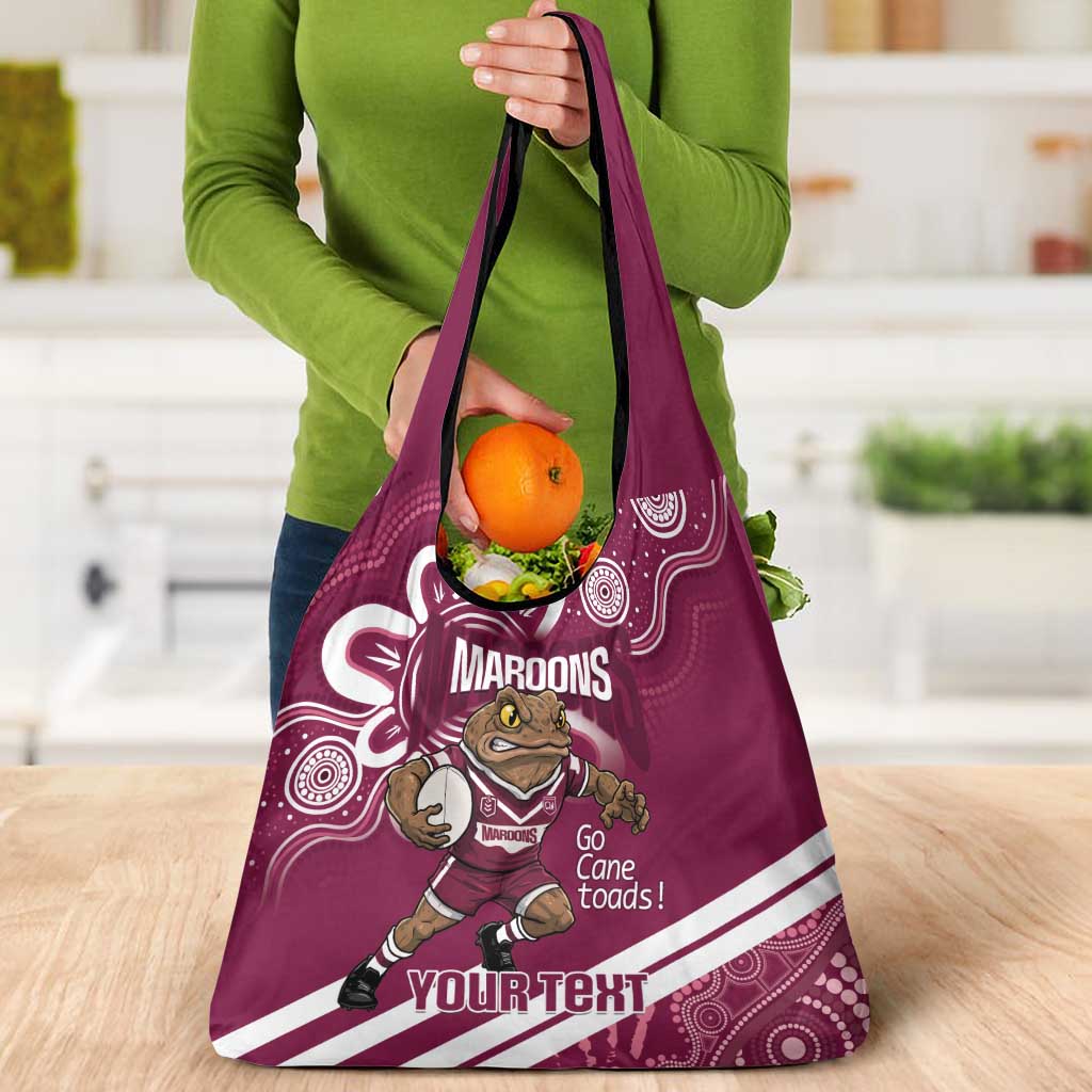 QLD Maroons Rugby Custom Grocery Bag Go Cane toads Aboriginal Art