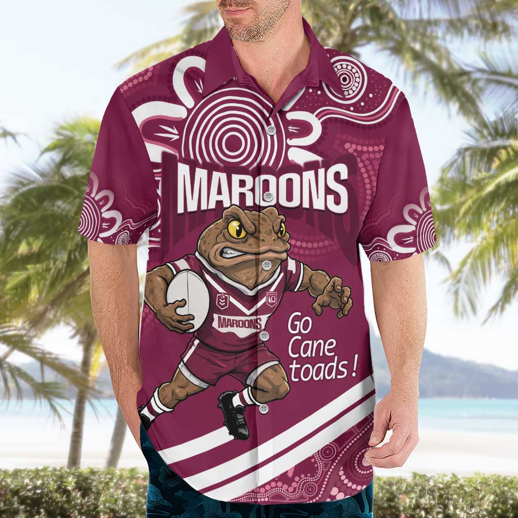 QLD Maroons Rugby Custom Hawaiian Shirt Go Cane toads Aboriginal Art
