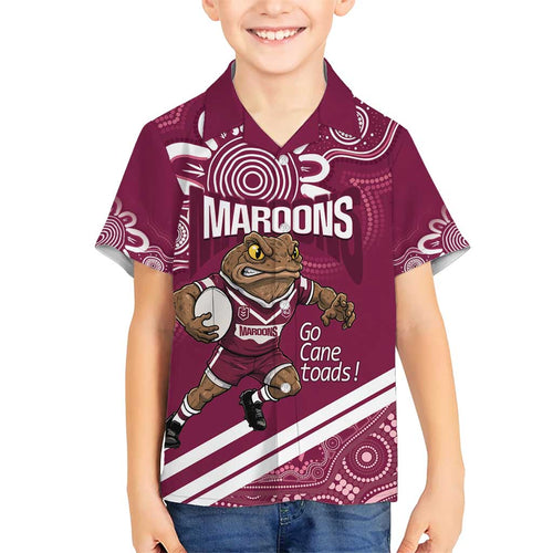 QLD Maroons Rugby Custom Hawaiian Shirt Go Cane toads Aboriginal Art