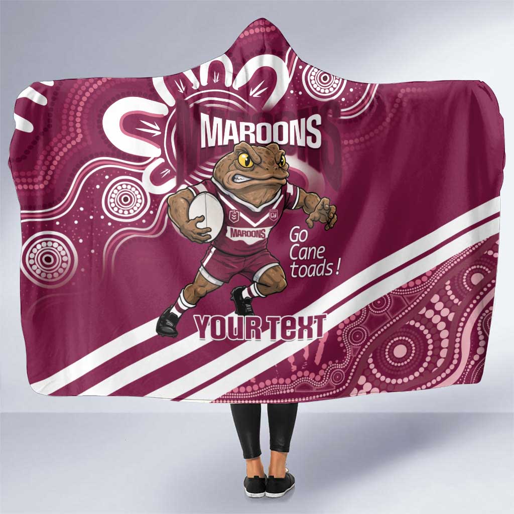 QLD Maroons Rugby Custom Hooded Blanket Go Cane toads Aboriginal Art