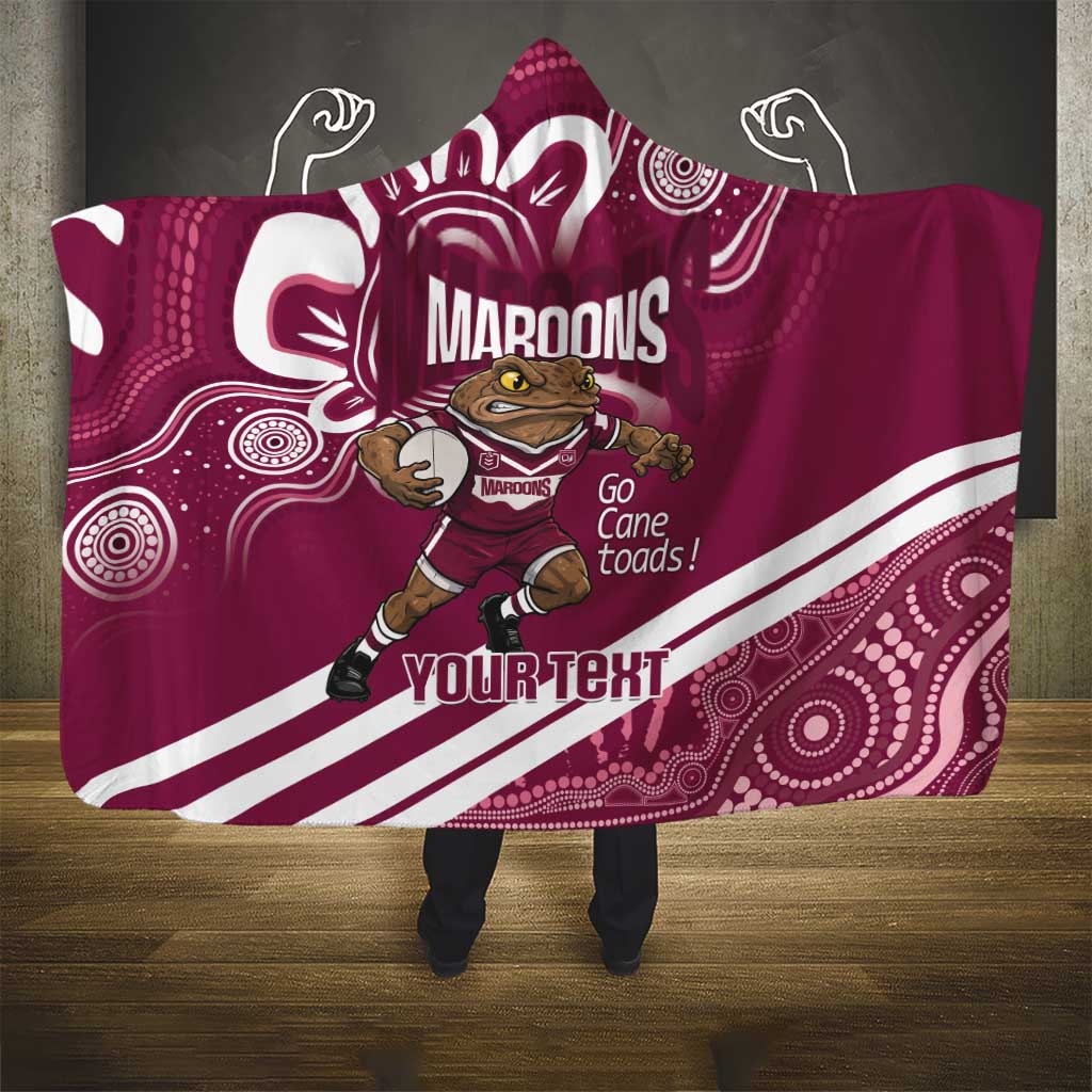 QLD Maroons Rugby Custom Hooded Blanket Go Cane toads Aboriginal Art