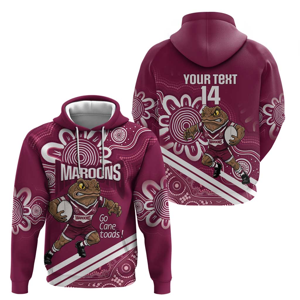 QLD Maroons Rugby Custom Hoodie Go Cane toads Aboriginal Art