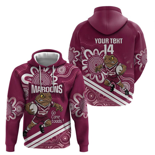 QLD Maroons Rugby Custom Hoodie Go Cane toads Aboriginal Art