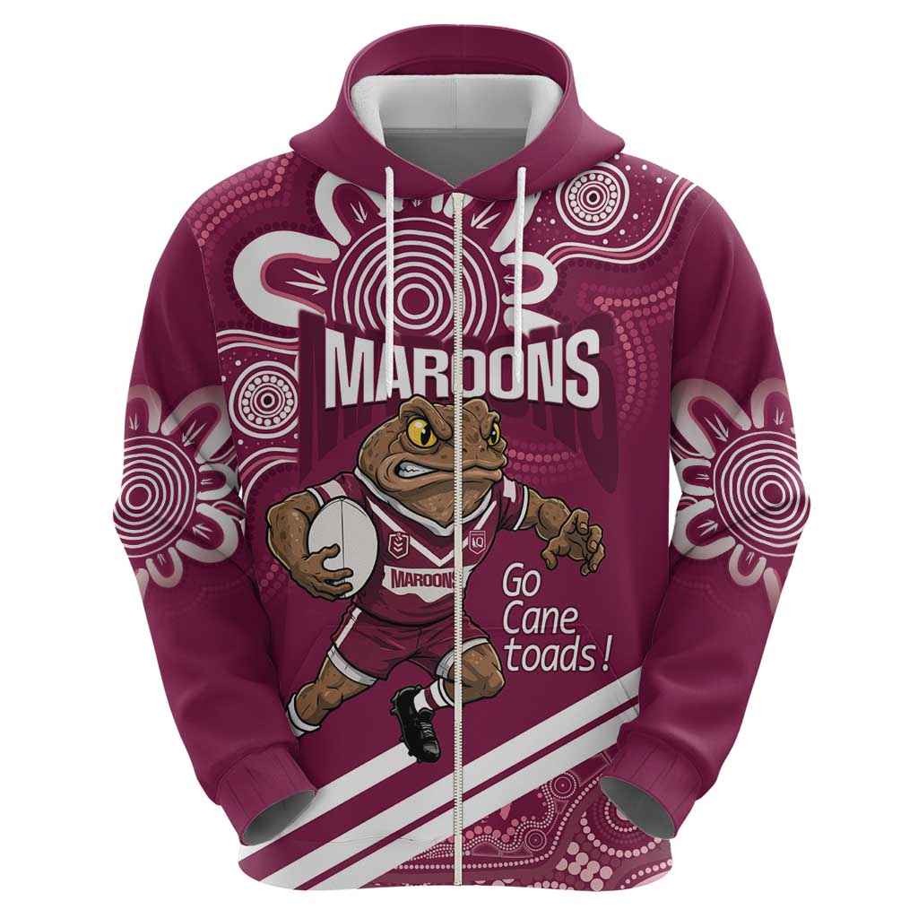 QLD Maroons Rugby Custom Hoodie Go Cane toads Aboriginal Art
