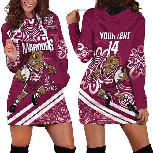 QLD Maroons Rugby Custom Hoodie Dress Go Cane toads Aboriginal Art