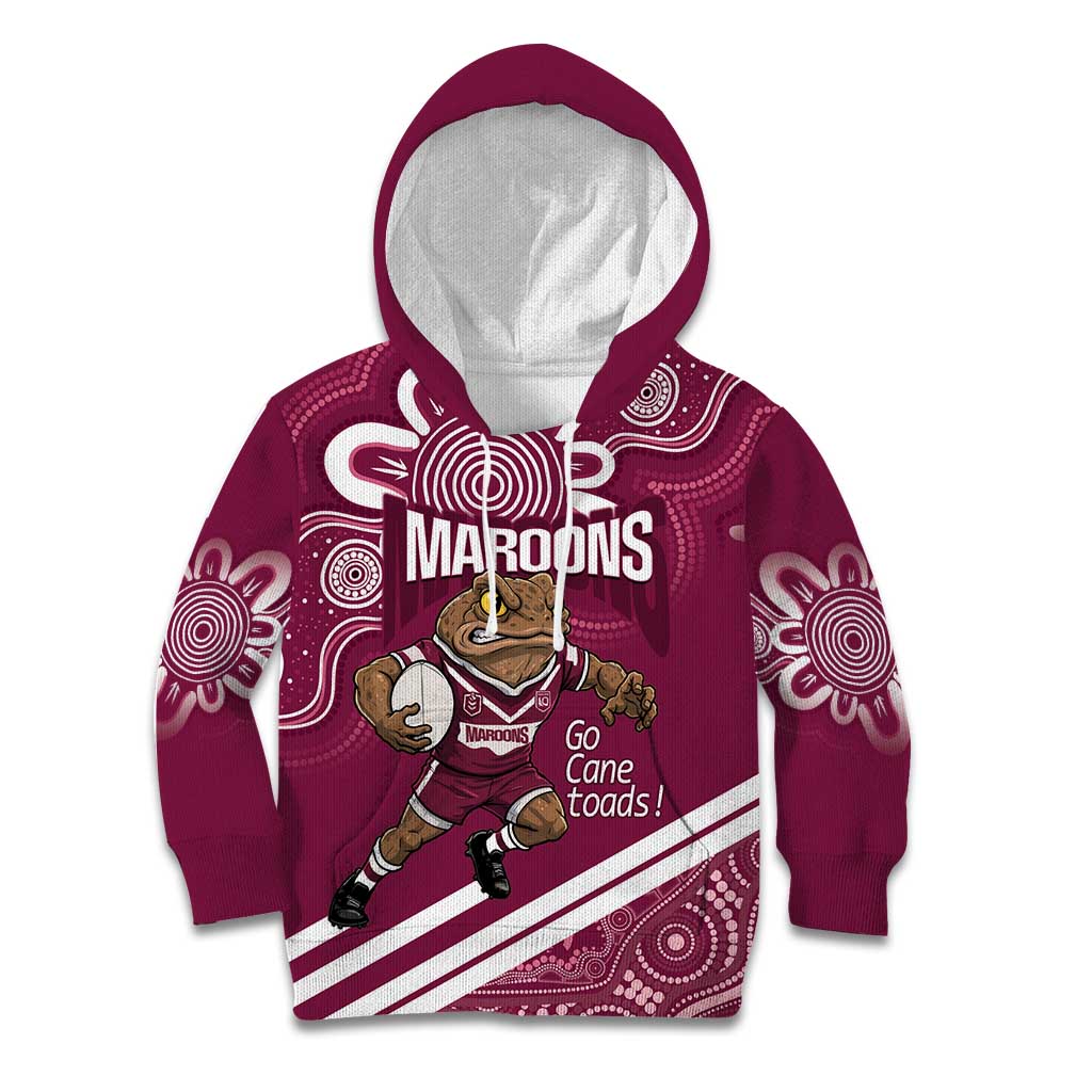 QLD Maroons Rugby Custom Kid Hoodie Go Cane toads Aboriginal Art