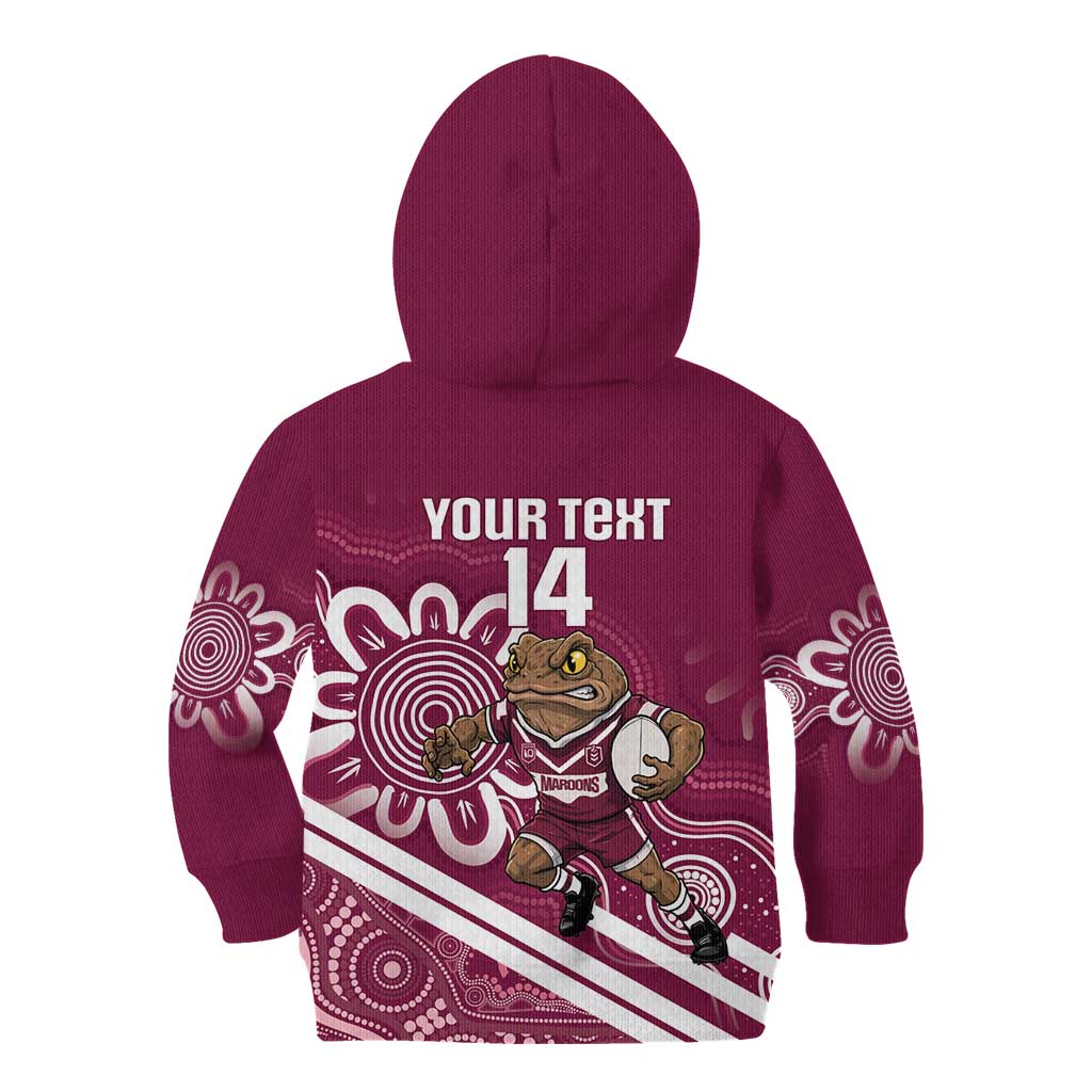 QLD Maroons Rugby Custom Kid Hoodie Go Cane toads Aboriginal Art