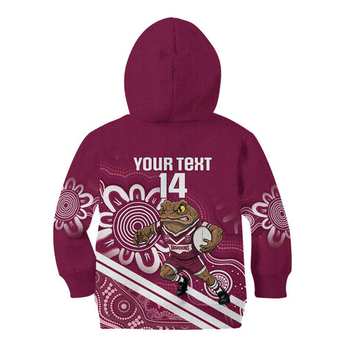 QLD Maroons Rugby Custom Kid Hoodie Go Cane toads Aboriginal Art