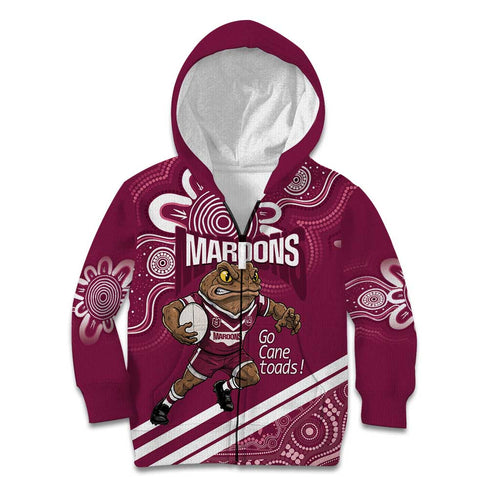 QLD Maroons Rugby Custom Kid Hoodie Go Cane toads Aboriginal Art