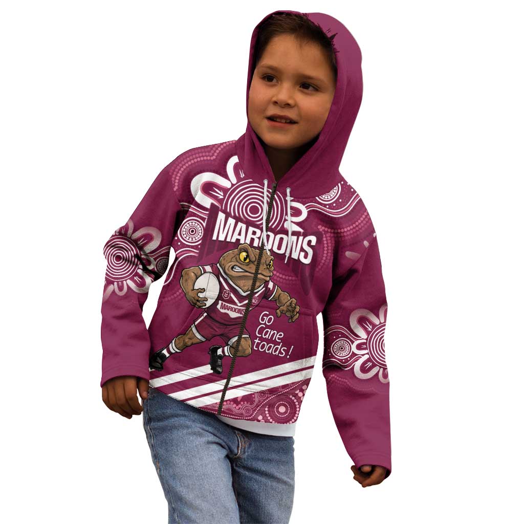 QLD Maroons Rugby Custom Kid Hoodie Go Cane toads Aboriginal Art