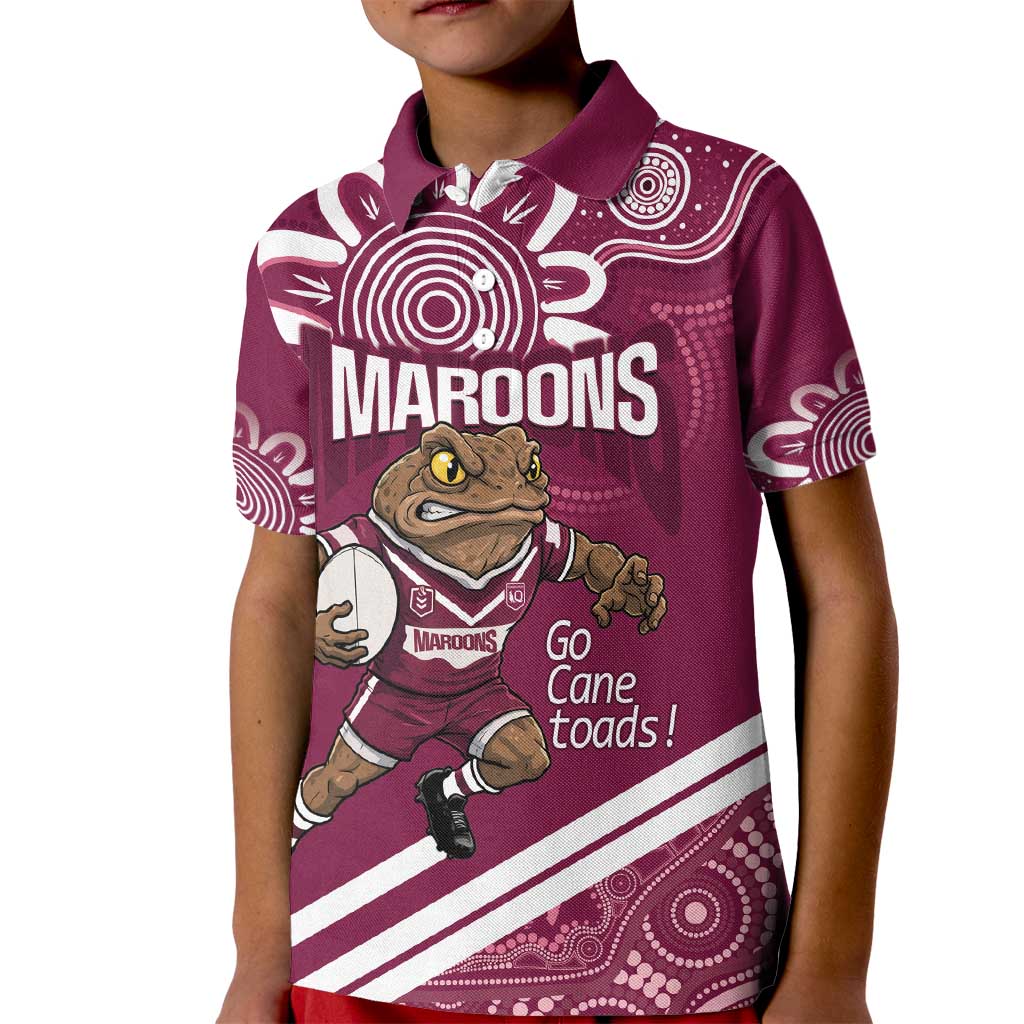QLD Maroons Rugby Custom Kid Polo Shirt Go Cane toads Aboriginal Art