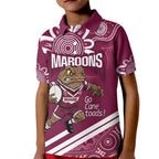 QLD Maroons Rugby Custom Kid Polo Shirt Go Cane toads Aboriginal Art