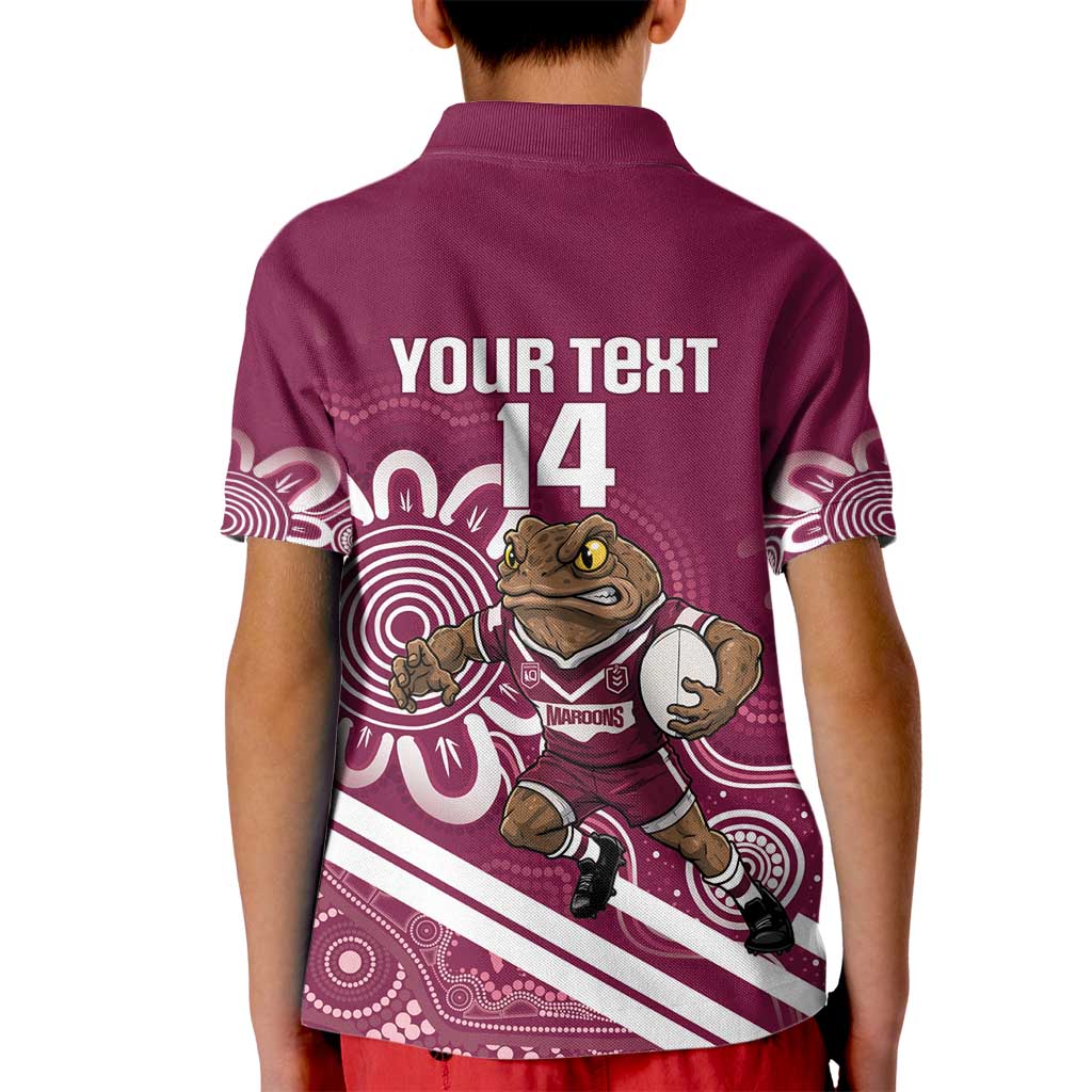 QLD Maroons Rugby Custom Kid Polo Shirt Go Cane toads Aboriginal Art