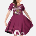 QLD Maroons Rugby Custom Kid Short Sleeve Dress Go Cane toads Aboriginal Art