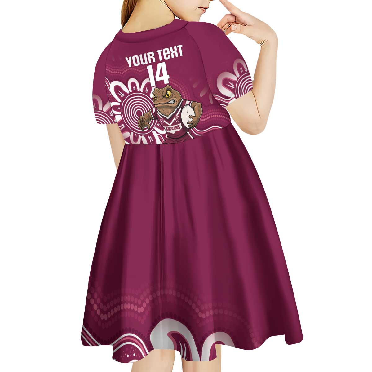 QLD Maroons Rugby Custom Kid Short Sleeve Dress Go Cane toads Aboriginal Art