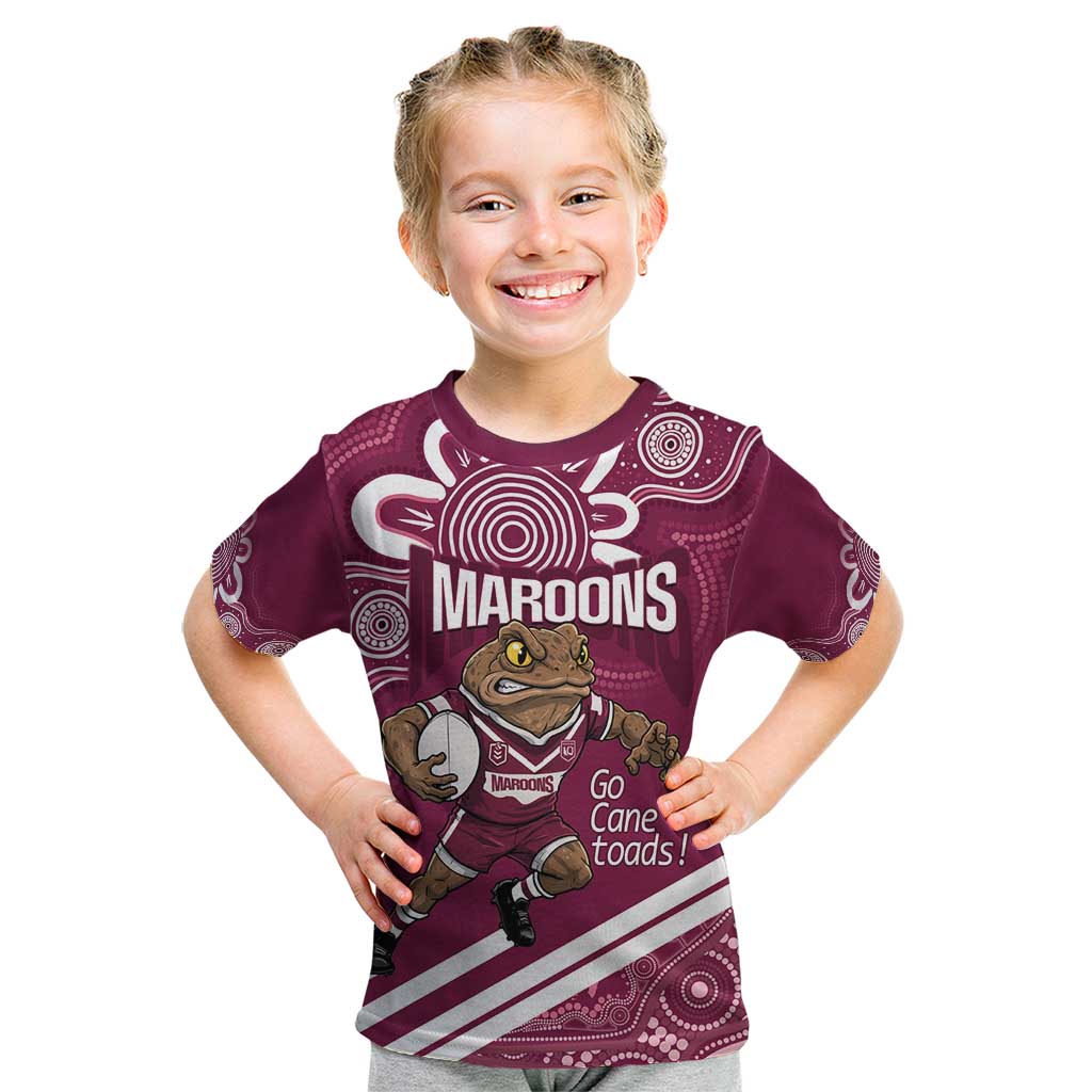 QLD Maroons Rugby Custom Kid T Shirt Go Cane toads Aboriginal Art
