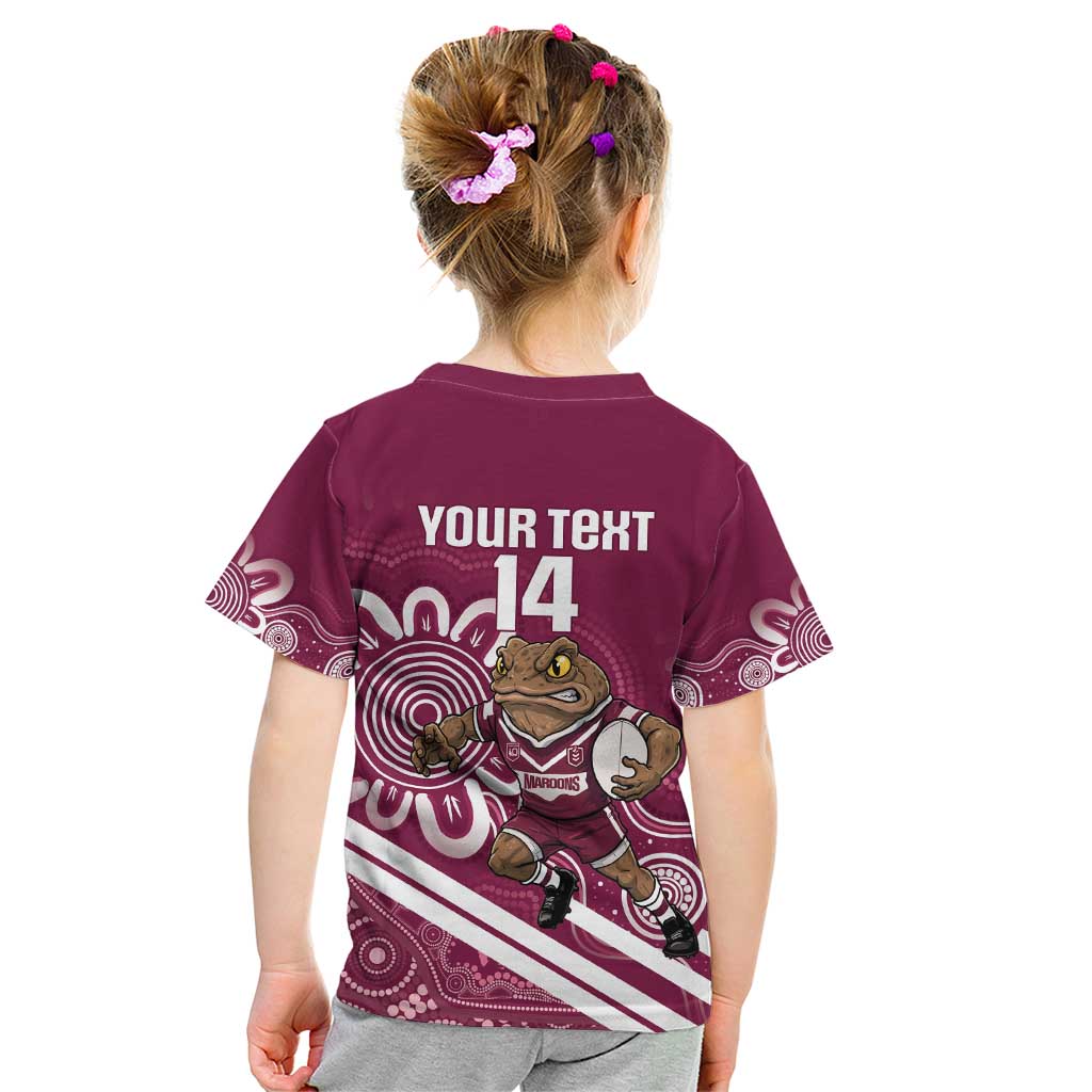 QLD Maroons Rugby Custom Kid T Shirt Go Cane toads Aboriginal Art