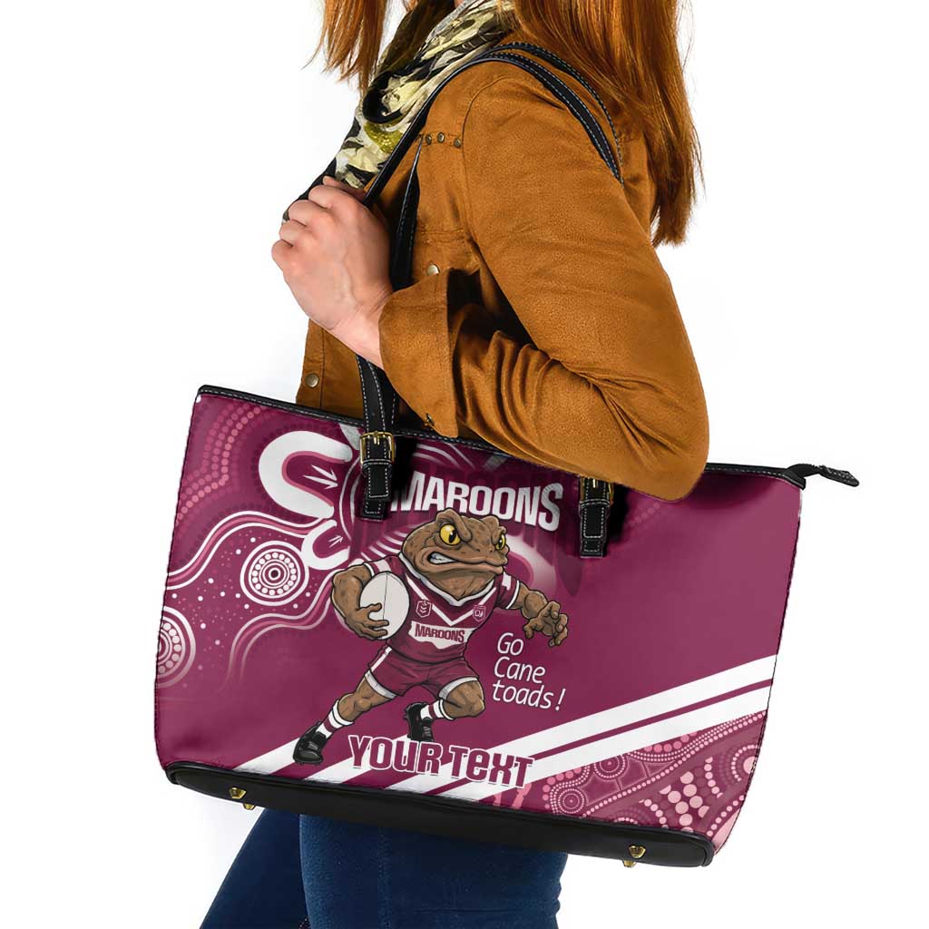 QLD Maroons Rugby Custom Leather Tote Bag Go Cane toads Aboriginal Art