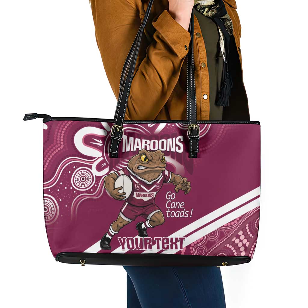 QLD Maroons Rugby Custom Leather Tote Bag Go Cane toads Aboriginal Art