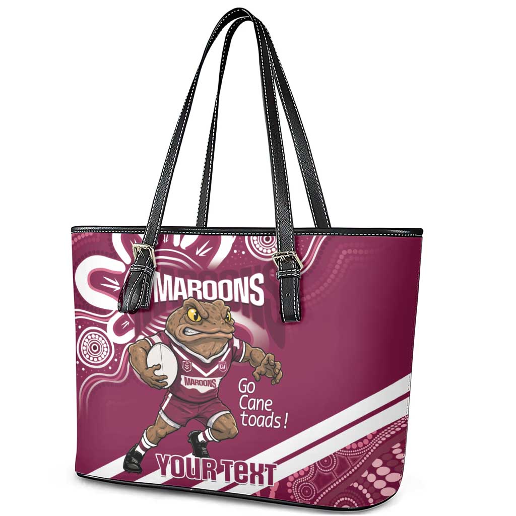QLD Maroons Rugby Custom Leather Tote Bag Go Cane toads Aboriginal Art