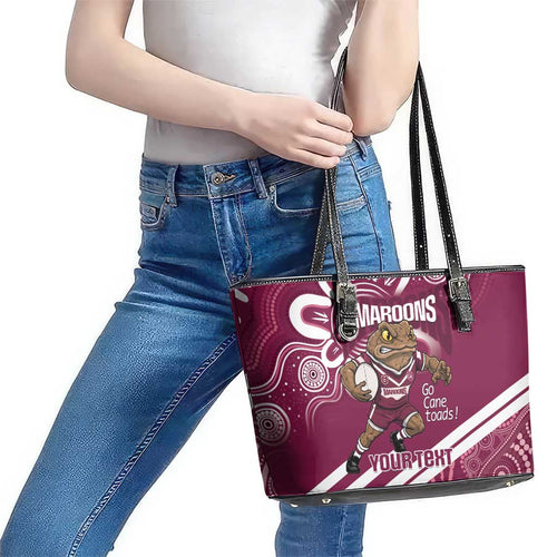 QLD Maroons Rugby Custom Leather Tote Bag Go Cane toads Aboriginal Art
