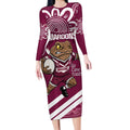 QLD Maroons Rugby Custom Long Sleeve Bodycon Dress Go Cane toads Aboriginal Art