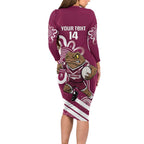 QLD Maroons Rugby Custom Long Sleeve Bodycon Dress Go Cane toads Aboriginal Art