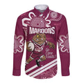 QLD Maroons Rugby Custom Long Sleeve Button Shirt Go Cane toads Aboriginal Art