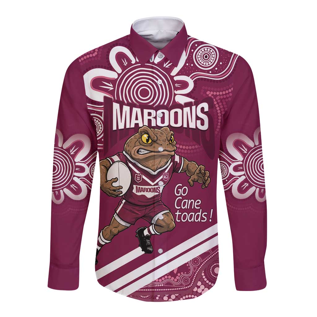 QLD Maroons Rugby Custom Long Sleeve Button Shirt Go Cane toads Aboriginal Art