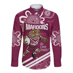 QLD Maroons Rugby Custom Long Sleeve Button Shirt Go Cane toads Aboriginal Art
