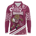QLD Maroons Rugby Custom Long Sleeve Polo Shirt Go Cane toads Aboriginal Art