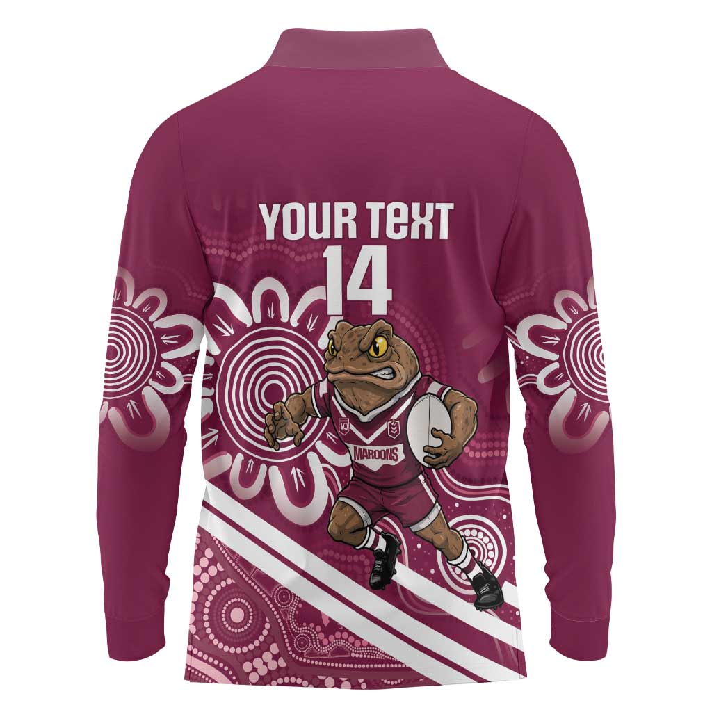 QLD Maroons Rugby Custom Long Sleeve Polo Shirt Go Cane toads Aboriginal Art
