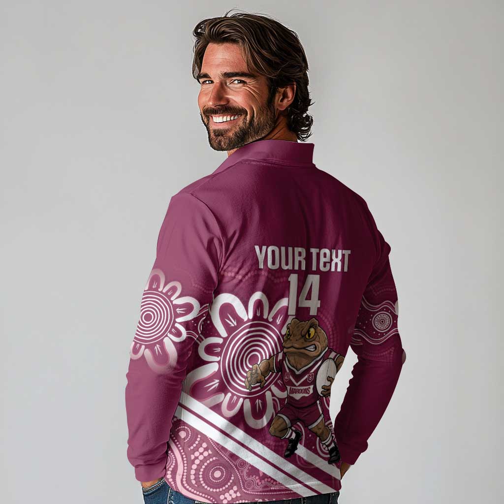 QLD Maroons Rugby Custom Long Sleeve Polo Shirt Go Cane toads Aboriginal Art